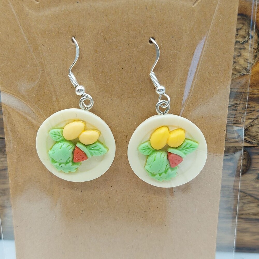 3D Food Platter Earrings Salad Novelty Miniature